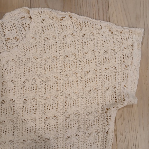 Coldwater Creek Linen Top Women Extra Large Cream Open Knit Short Sleeve Blouse - Picture 4 of 11